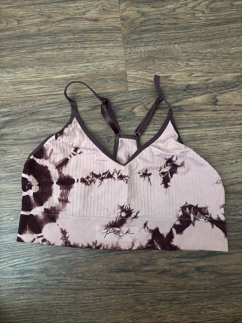 Victoria's Secret PINK Active Ribbed Tie-Dye Sports Bra M Brown Pink Strappy